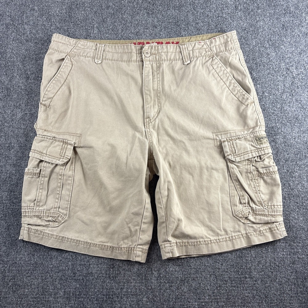 UNIONBAY Men's Survivor Cargo Shorts Khaki Tan 100% Cotton Twill Size 38